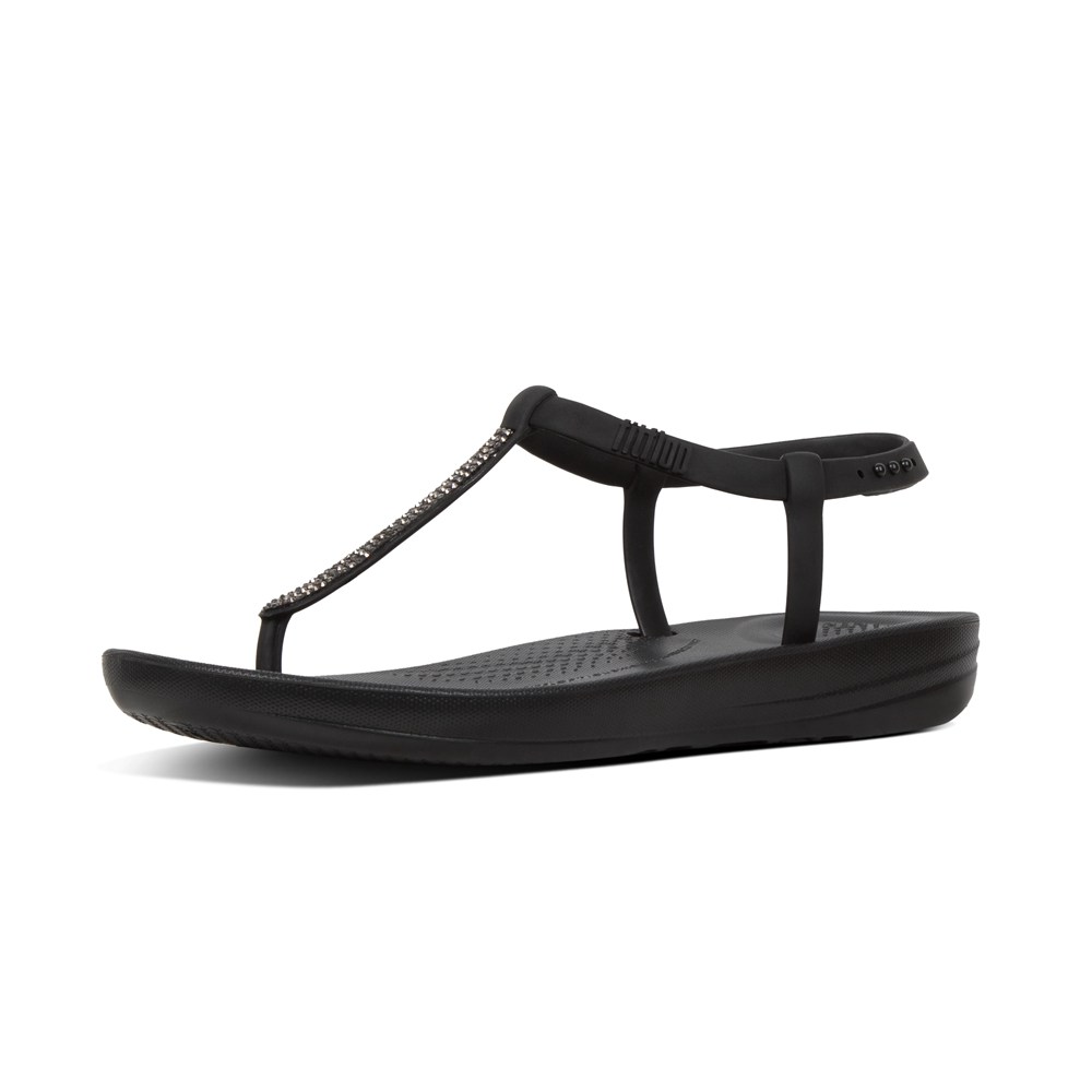 Fitflop Womens Sandals Black - Iqushion Splash Sparkle Back-strap - 61BLODPXY